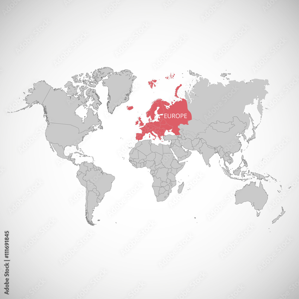 World map with the mark of the country. Europe. Vector illustration.