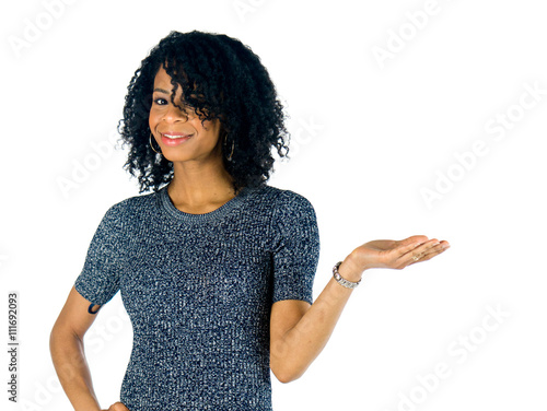 female model attractive woman showcasing empty spcace for logo o photo