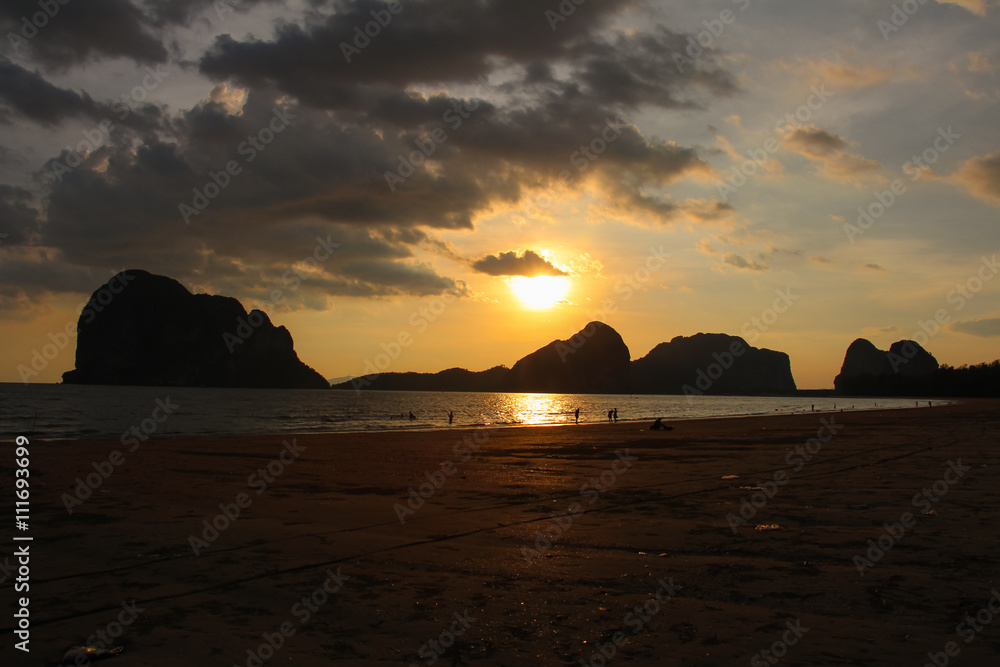 Sunset at Pak Meng Beach inTrang province,  Thailand.