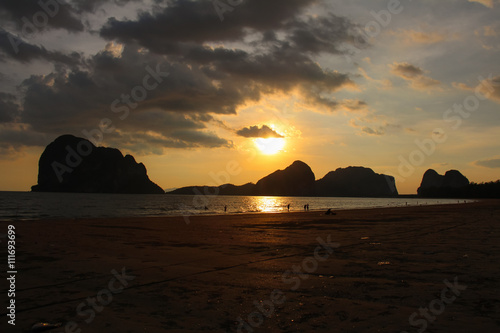 Sunset at Pak Meng Beach inTrang province   Thailand.