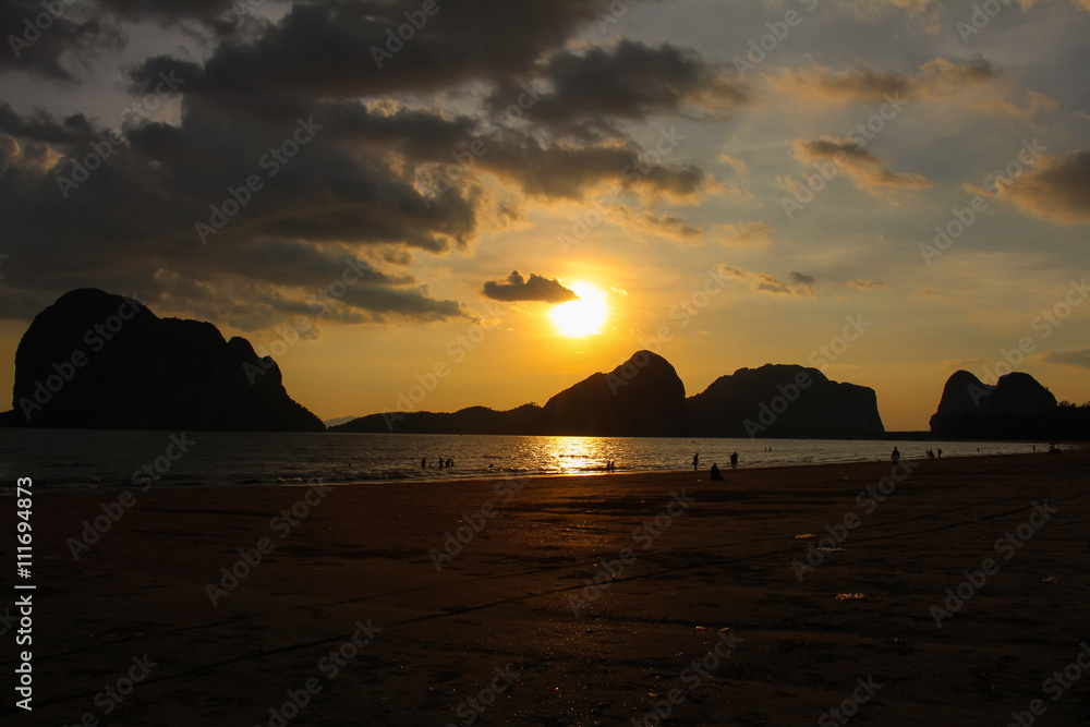 Sunset at Pak Meng Beach inTrang province,  Thailand.