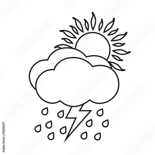 Line icon sunny and rainy day with storm. Weather icon isolated on white background.