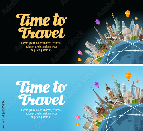 Travel to world. Landmarks on the globe. Journey or vacation