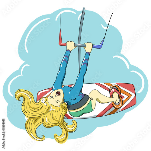 kitesurfing happy jumping girl