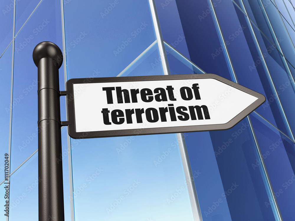 Political concept: sign Threat Of Terrorism on Building background