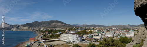 View towards Sudak town from Alchak Cape, Crimea, Russia.