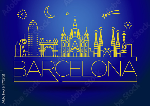 Minimal Barcelona City Linear Skyline with Typographic Design
