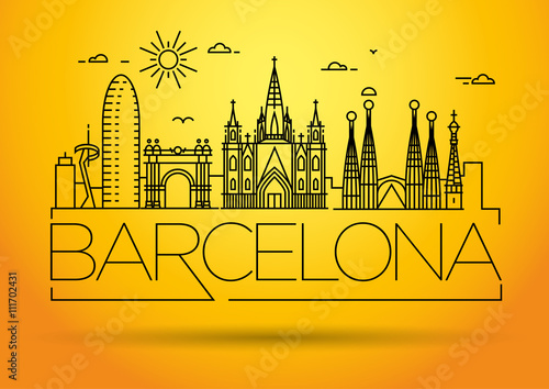 Minimal Barcelona City Linear Skyline with Typographic Design