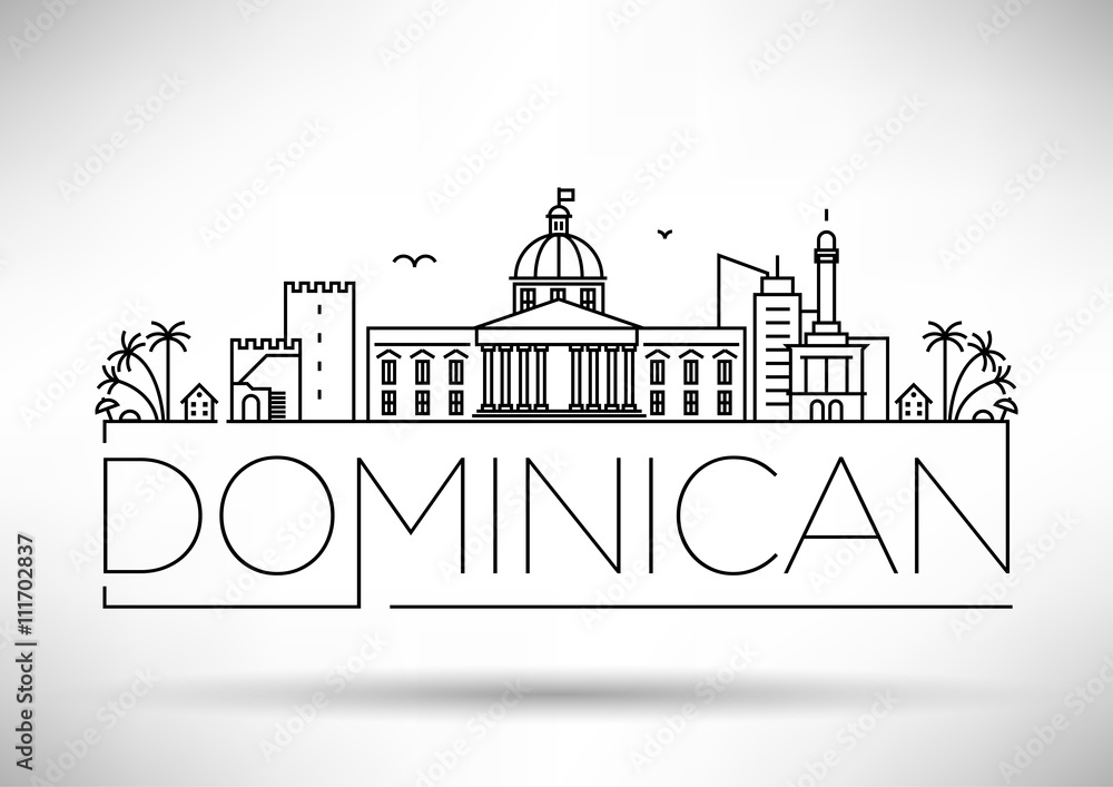 Minimal Dominican Republic City Linear Skyline with Typographic