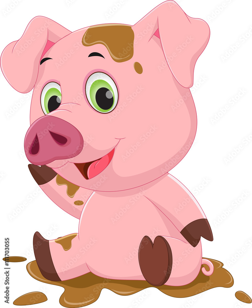 Cartoon pig play in mud Stock Vector | Adobe Stock