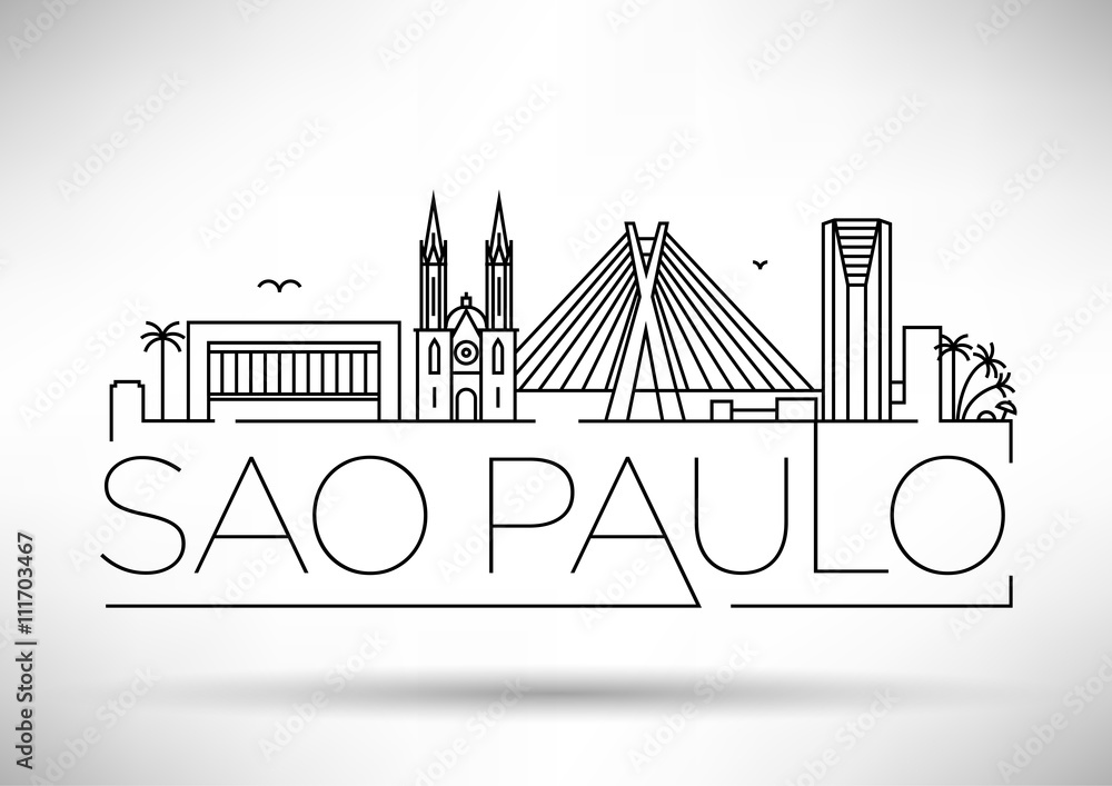 Fototapeta Minimal Sao Paulo City Linear Skyline with Typographic Design