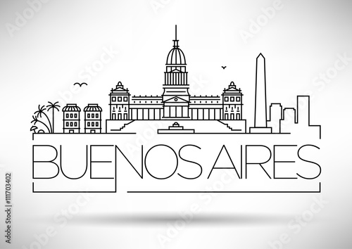 Minimal Buenos Aires City Linear Skyline with Typographic Design