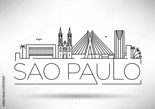Minimal Sao Paulo City Linear Skyline with Typographic Design