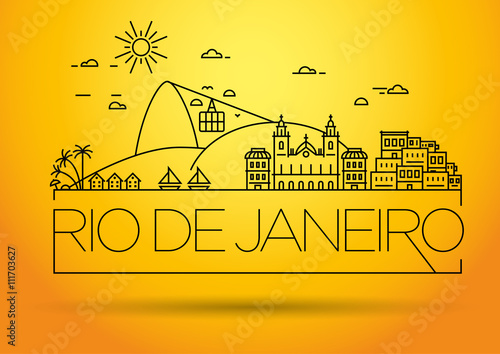 Linear Rio de Janeiro City, Brazil Silhouette with Typographic D photo