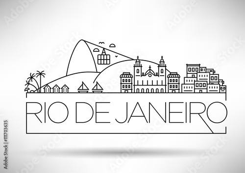 Linear Rio de Janeiro City, Brazil Silhouette with Typographic D