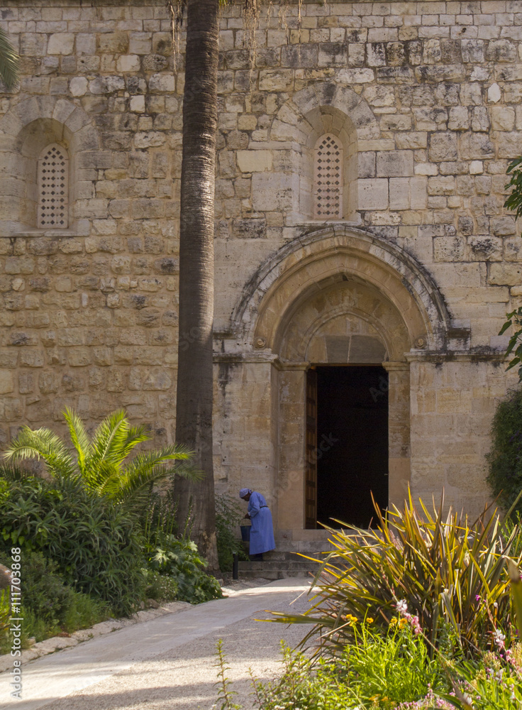 The Monk in The Benedictine monastery in Abu Ghosh,built by the Crusaders in 1140.