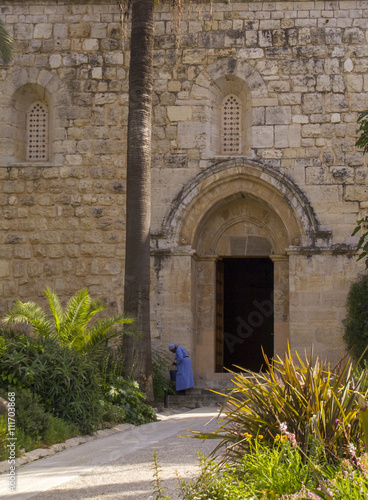 The Monk in The Benedictine monastery in Abu Ghosh,built by the Crusaders in 1140. photo