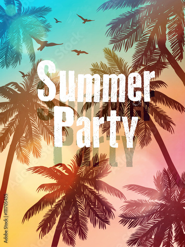 Summer beach illustration. Summer beach party invitation