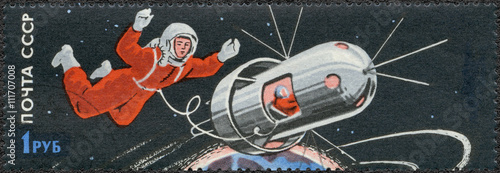USSR - 1965: shows man walking in space