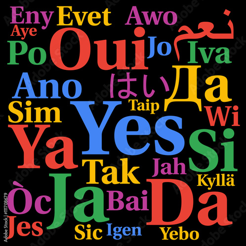 Yes word cloud concept in different languages