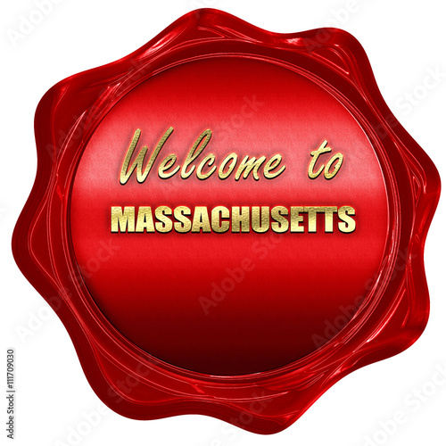 Welcome to masschusetts, 3D rendering, a red wax seal photo