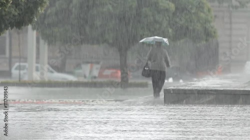 Heavy rain, a downpour in the city park