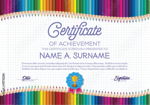 Certificate Template with Colorful Pencil Frame for Children