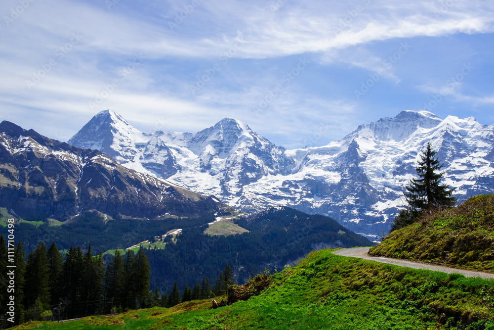 Walking trail in the Swiss Alps Walking trail in the Swiss Alps