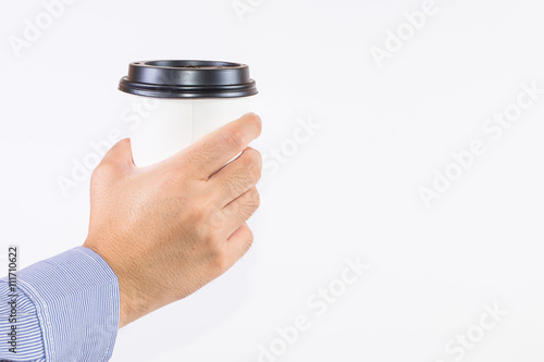 Officer handle a white coffee cup