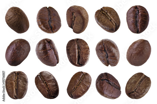 Set coffee beans isolated on white