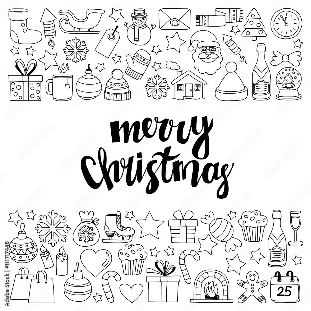 Doodle vector icons Merry christmas and happy new year