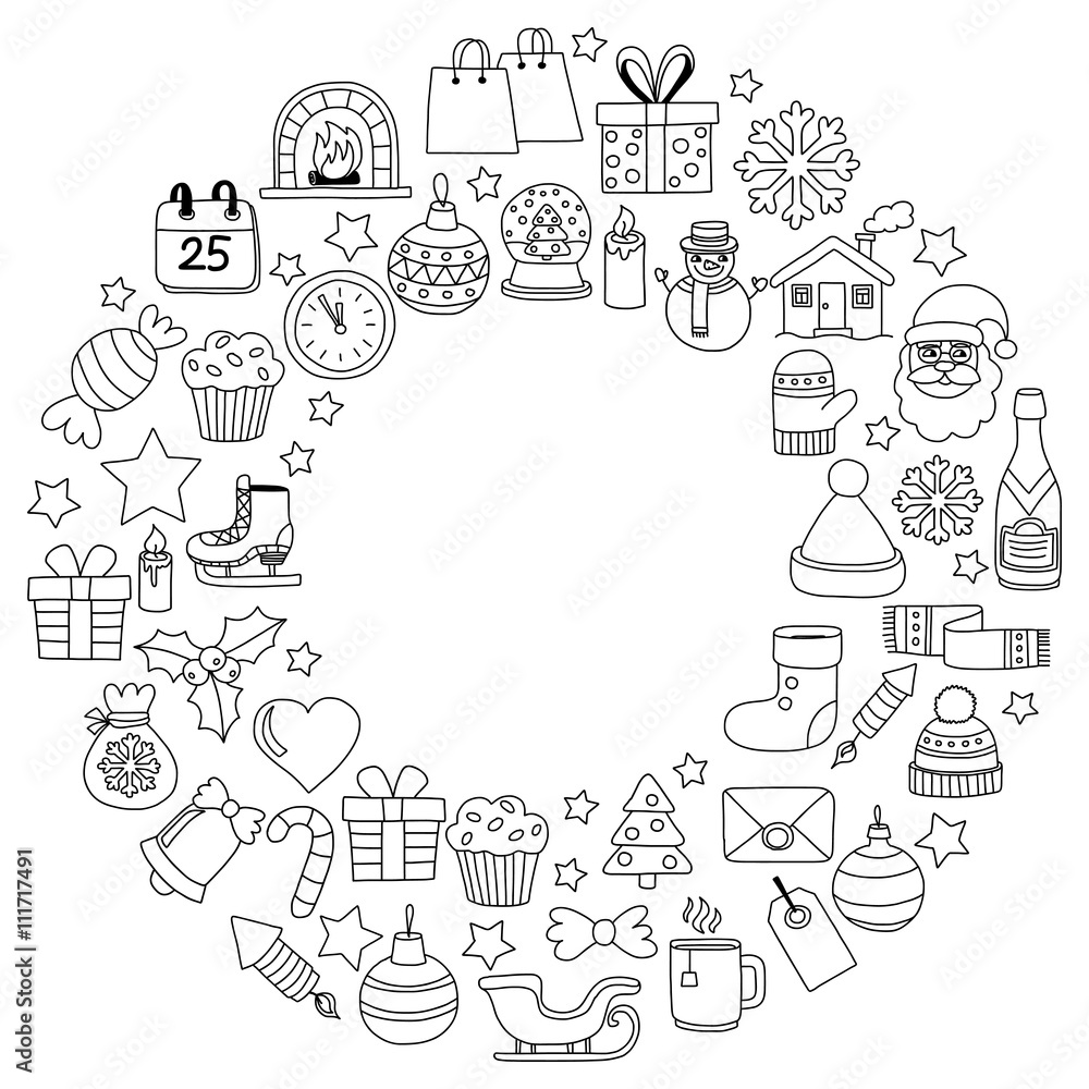 Doodle vector icons Merry christmas and happy new year Doodle vector icons Merry christmas and happy new year