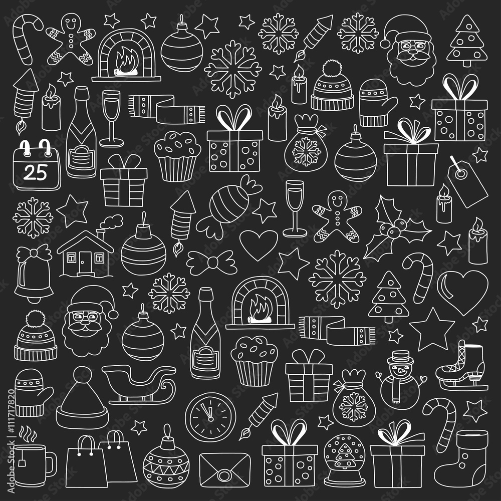 Doodle vector icons Merry christmas and happy new year Doodle vector icons Merry christmas and happy new year