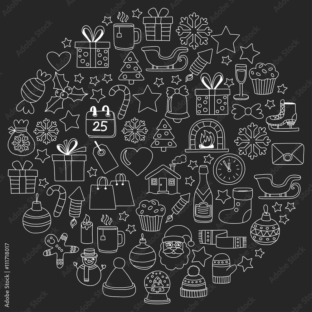 Doodle vector icons Merry christmas and happy new year Doodle vector icons Merry christmas and happy new year