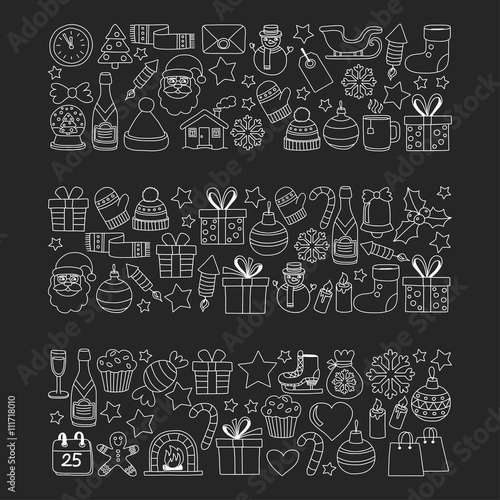 Doodle vector icons Merry christmas and happy new year