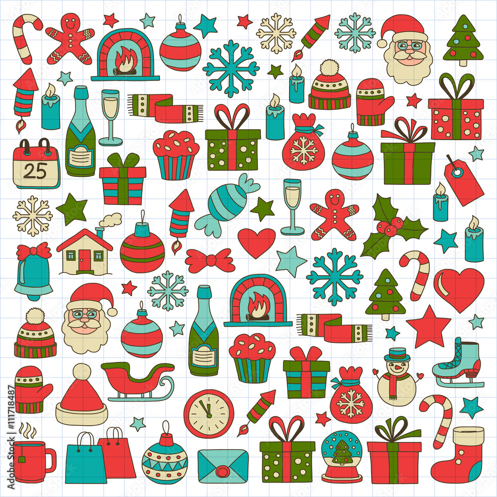 Doodle vector icons Merry christmas and happy new year Doodle vector icons Merry christmas and happy new year