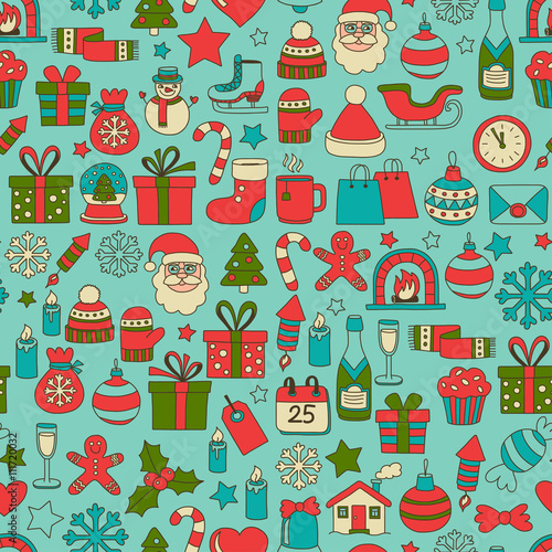 Doodle vector icons Merry christmas and happy new year