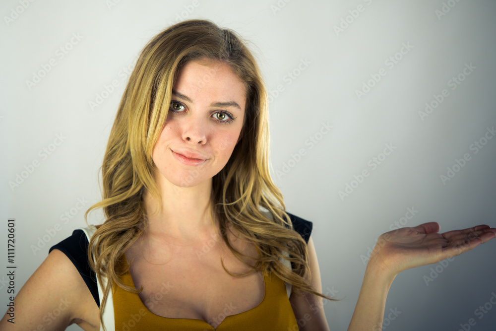 female model attractive woman showcasing empty spcace for logo o female model attractive woman showcasing empty spcace for logo o