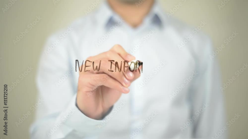 New Information , Man writing on transparent screen New Information , Man writing on transparent screen