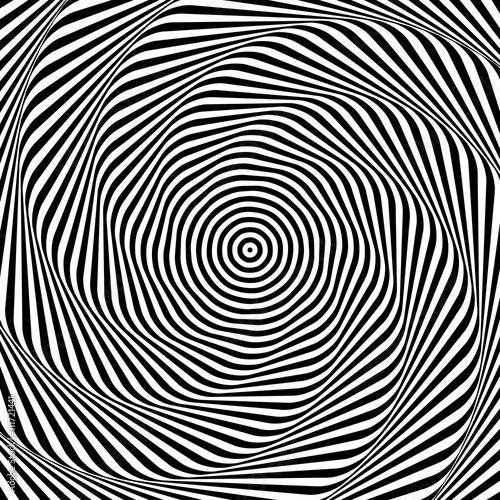 Uncolored, grayscale radiating shape with spirally, vortex disto