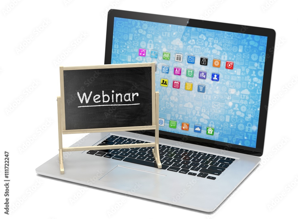 Laptop with chalkboard, webinar, online education concept. 3d rendering. Laptop with chalkboard, webinar, online education concept. 3d rendering.