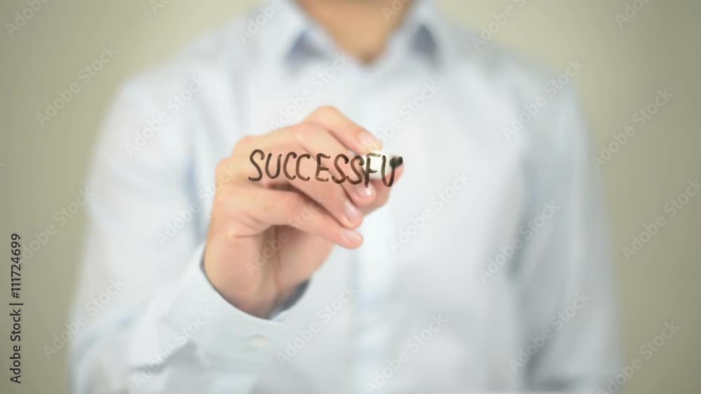 Successful People, Man Writing on Transparent Screen Successful People, Man Writing on Transparent Screen