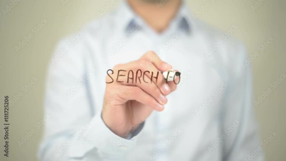 Search for Solution, Man Writing on Transparent Screen Search for Solution, Man Writing on Transparent Screen