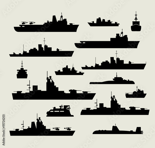 Fototapeta A set of silhouettes of warships for design and creativity