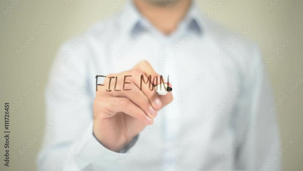 File Management , Man writing on transparent screen File Management , Man writing on transparent screen
