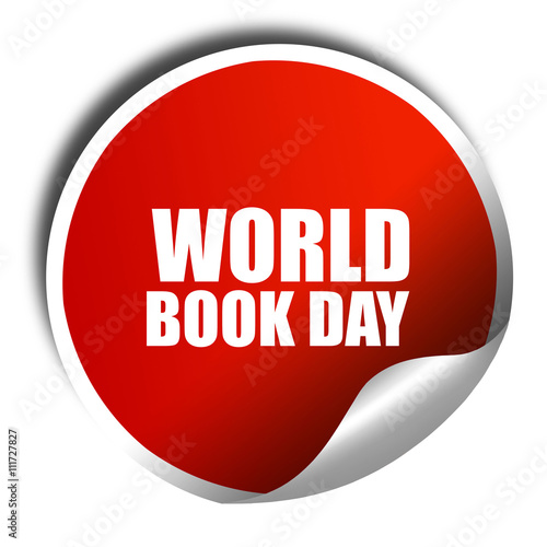 world book day, 3D rendering, a red shiny sticker