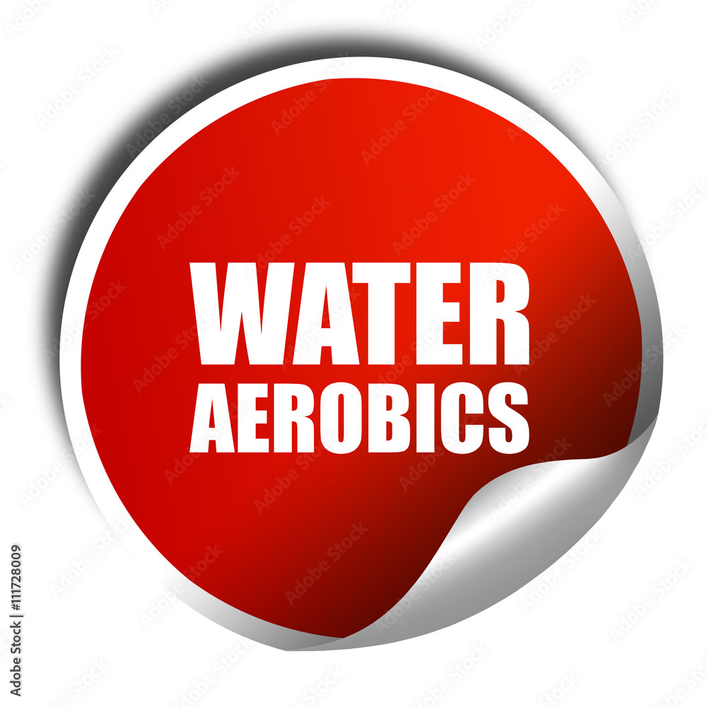 water aerobics, 3D rendering, a red shiny sticker water aerobics, 3D rendering, a red shiny sticker