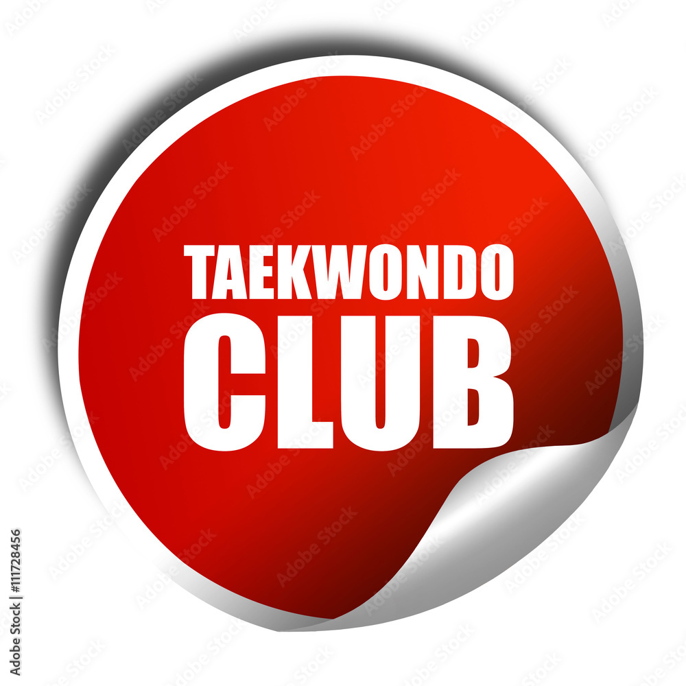 taekwondo club, 3D rendering, a red shiny sticker taekwondo club, 3D rendering, a red shiny sticker