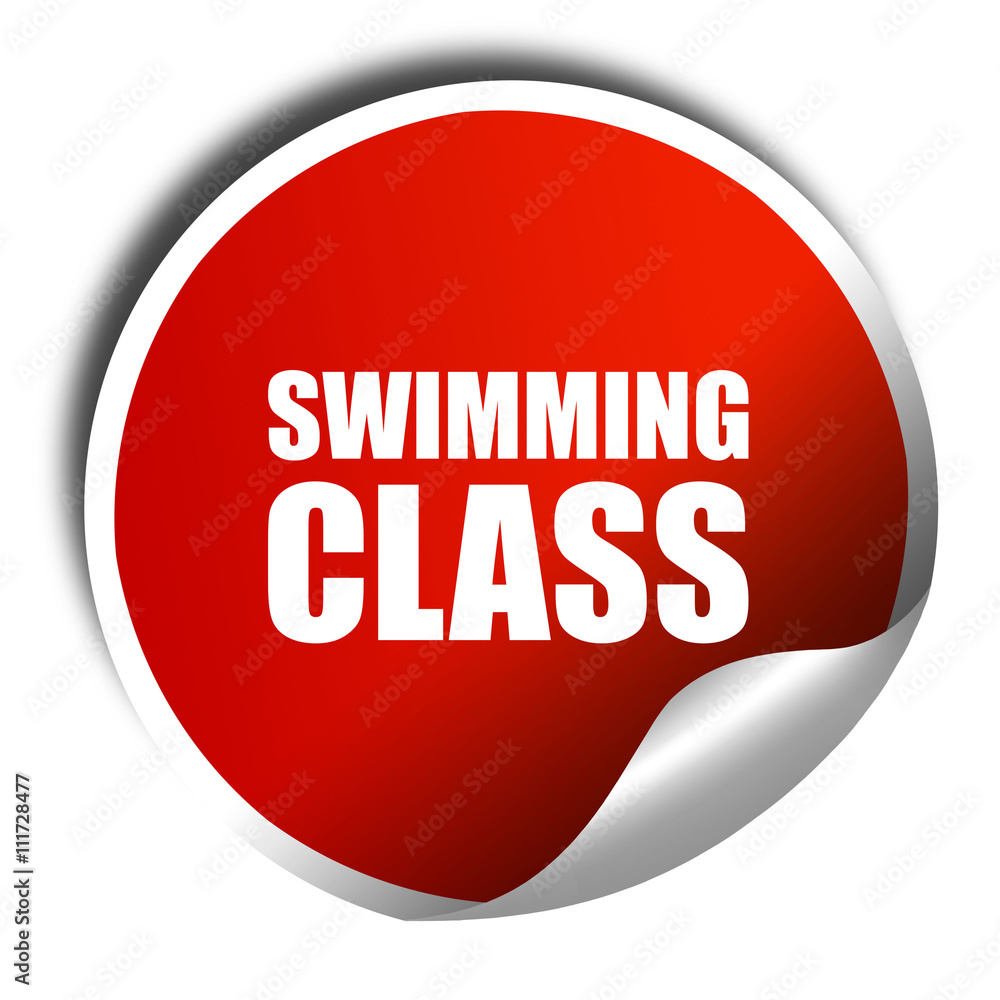 swimming class, 3D rendering, a red shiny sticker swimming class, 3D rendering, a red shiny sticker