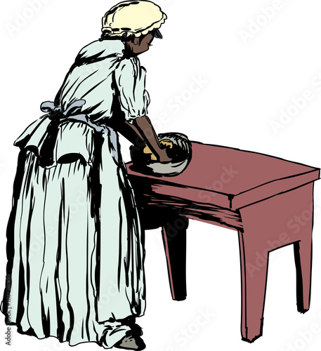 African Woman Kneading Dough on Table